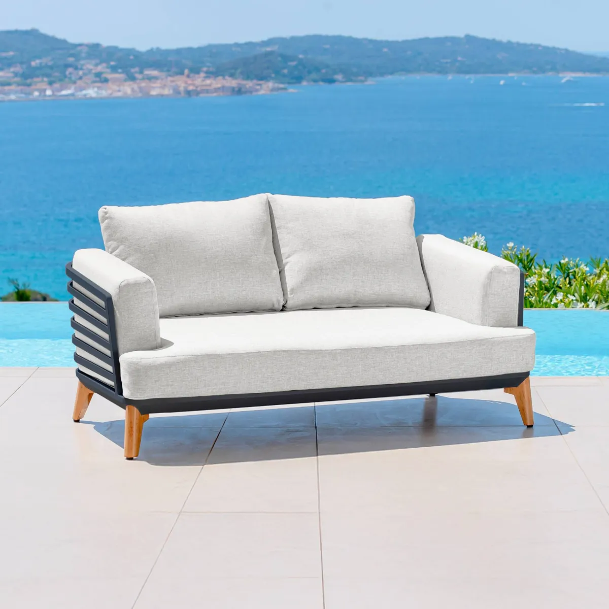 Conjunto de jardín de aluminio 9 plazas 12 piezas Monte Carlo Gris antracita y gris claro