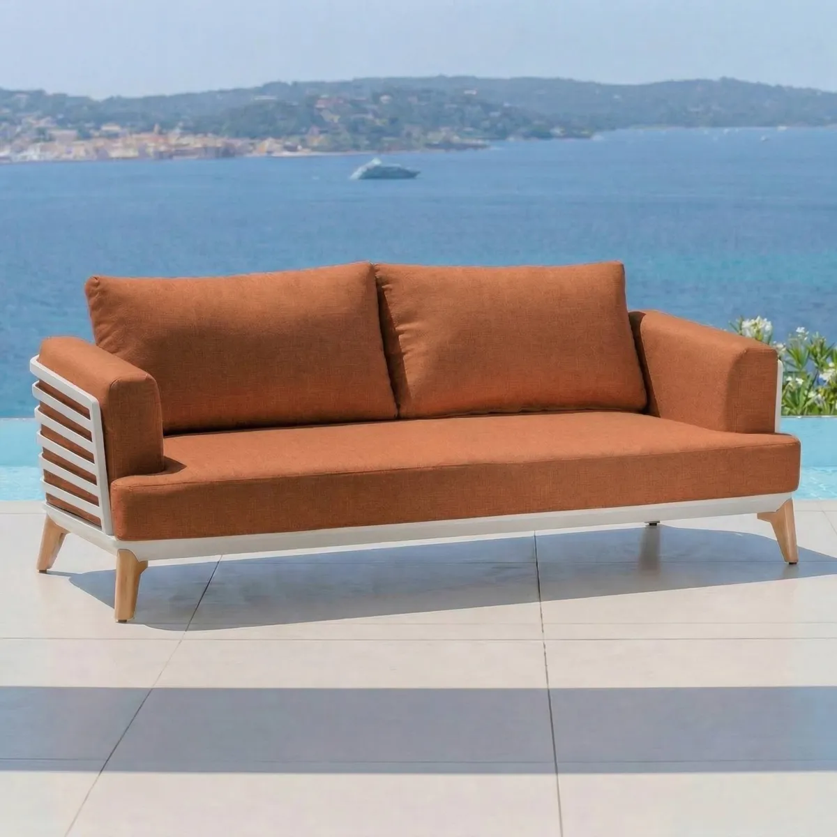 Salon de jardin aluminium 9 places 12 pcs Monte Carlo Blanc et terracotta