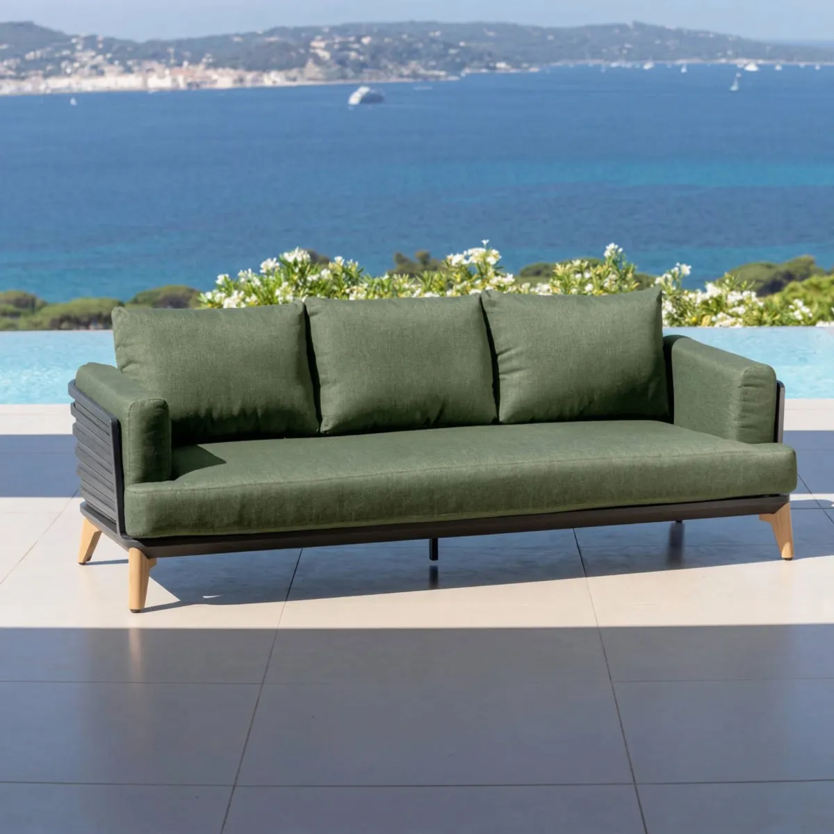 Set da giardino in alluminio 9 posti 12 pezzi Monte Carlo Grigio antracite e verde rosmarino