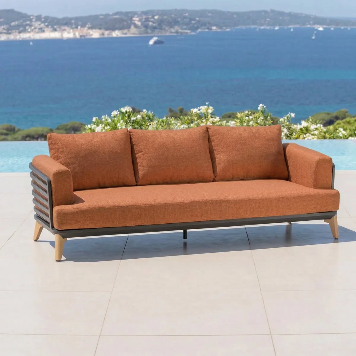 Salon de jardin aluminium 12 places 8 pcs Monte Carlo Gris anthracite et terracotta