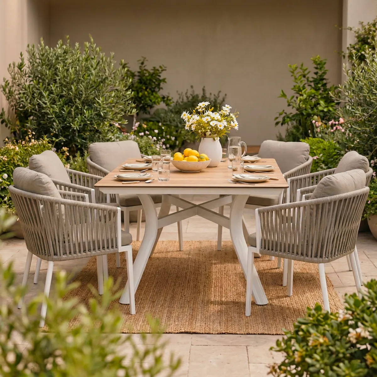 Quadratischer Gartentisch Aluminium 8 Pers. (136 x 136 cm) Amalfi - Weiß - Gartenmöbel & Loungemöbel