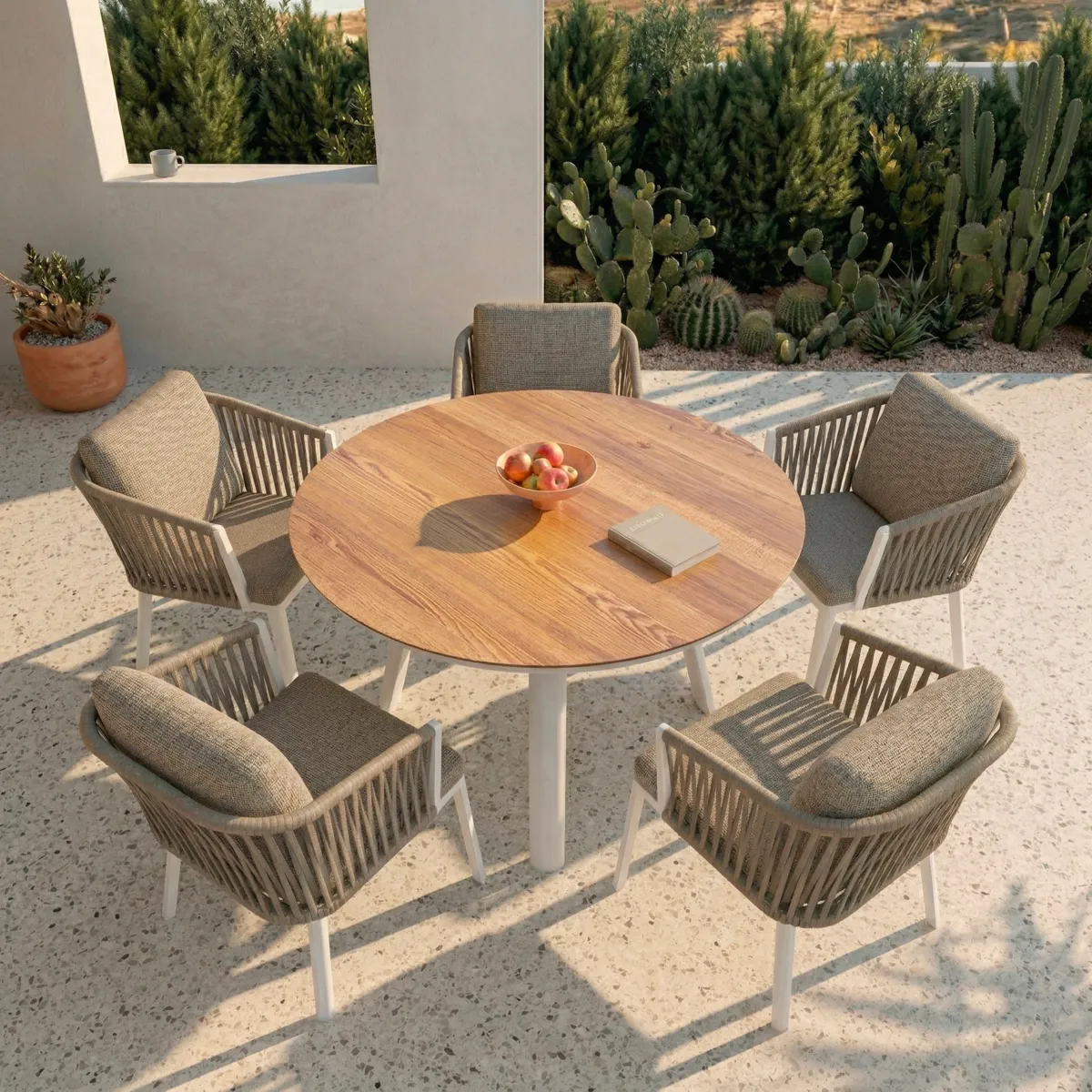 Tavolo da giardino rotondo alluminio 6 posti (D120 cm) Amalfi Bianco