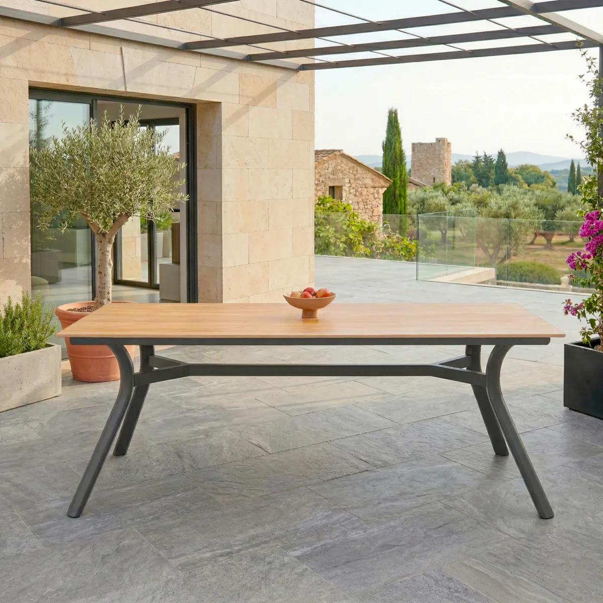 Table de jardin en aluminium 8 places (200 x 90 cm) Amalfi Gris anthracite et bois