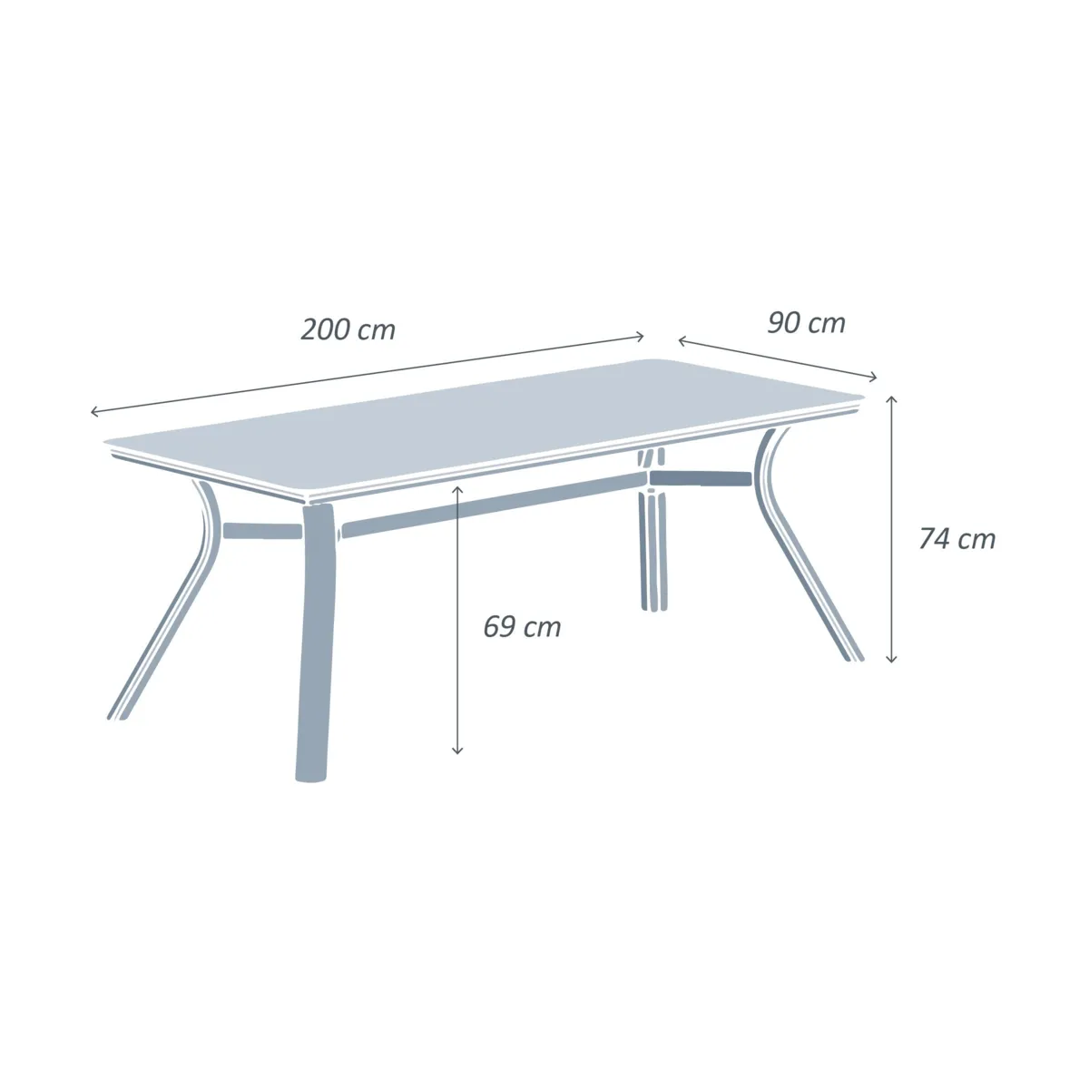 Mesa de jardín en aluminio  8 lugares (200 x 90 cm) Amalfi - Gris antracita