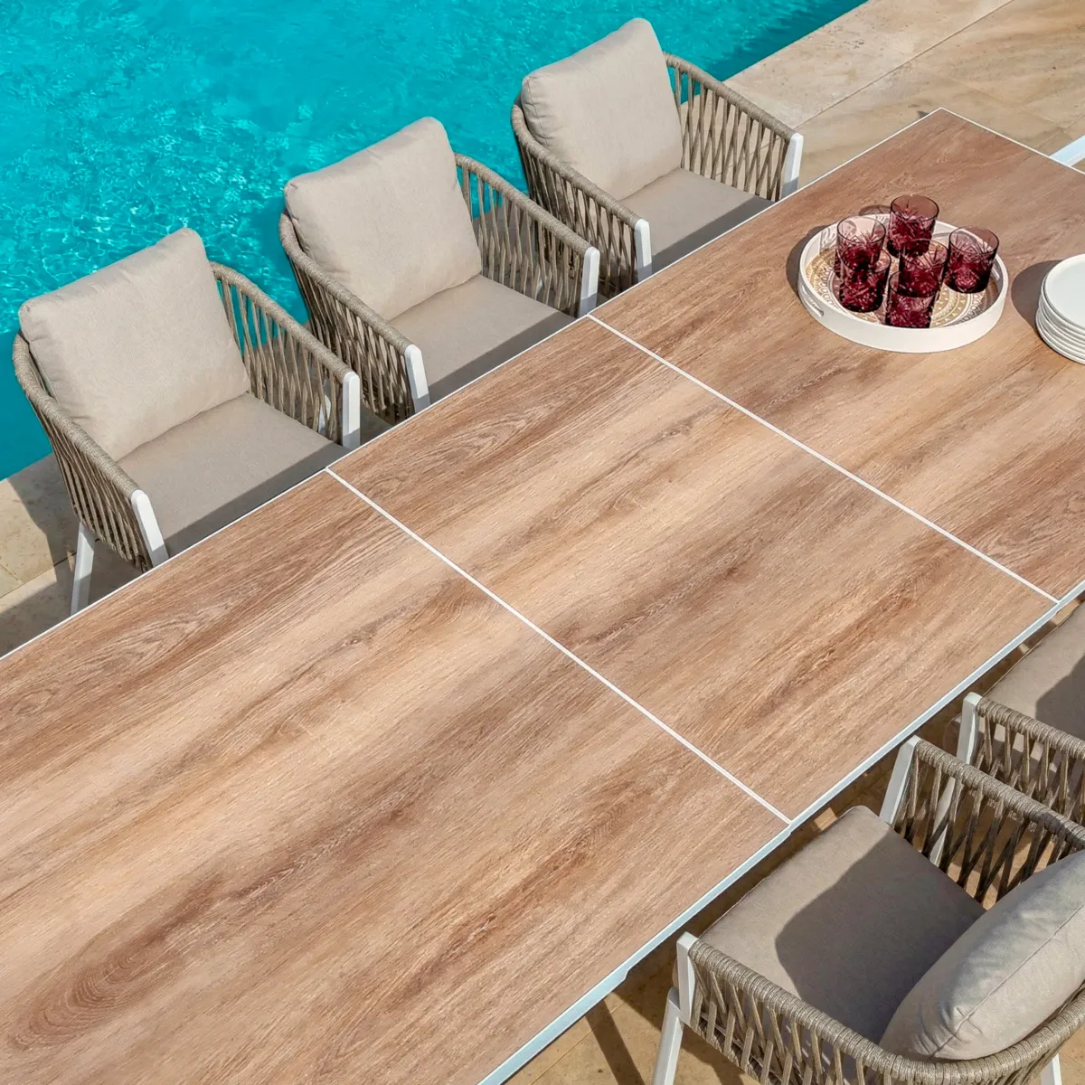 Mesa de jardín extensible en aluminio  10 lugares (260 x 96 cm) Amalfi - Blanco