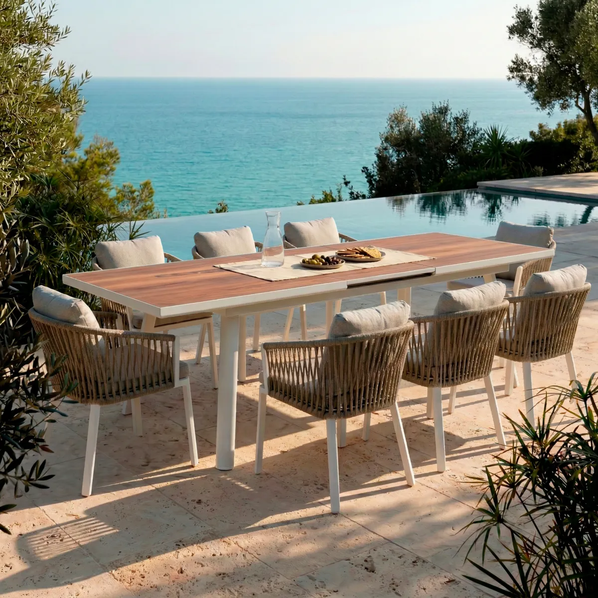 Mesa de jardín extensible en aluminio  10 lugares (260 x 96 cm) Amalfi - Blanco