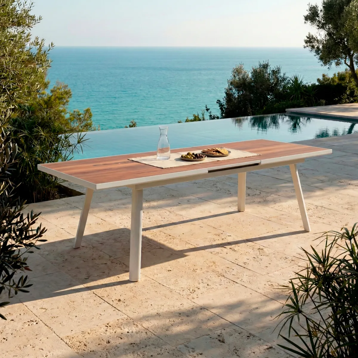 Mesa de jardín extensible en aluminio  10 lugares (260 x 96 cm) Amalfi - Blanco