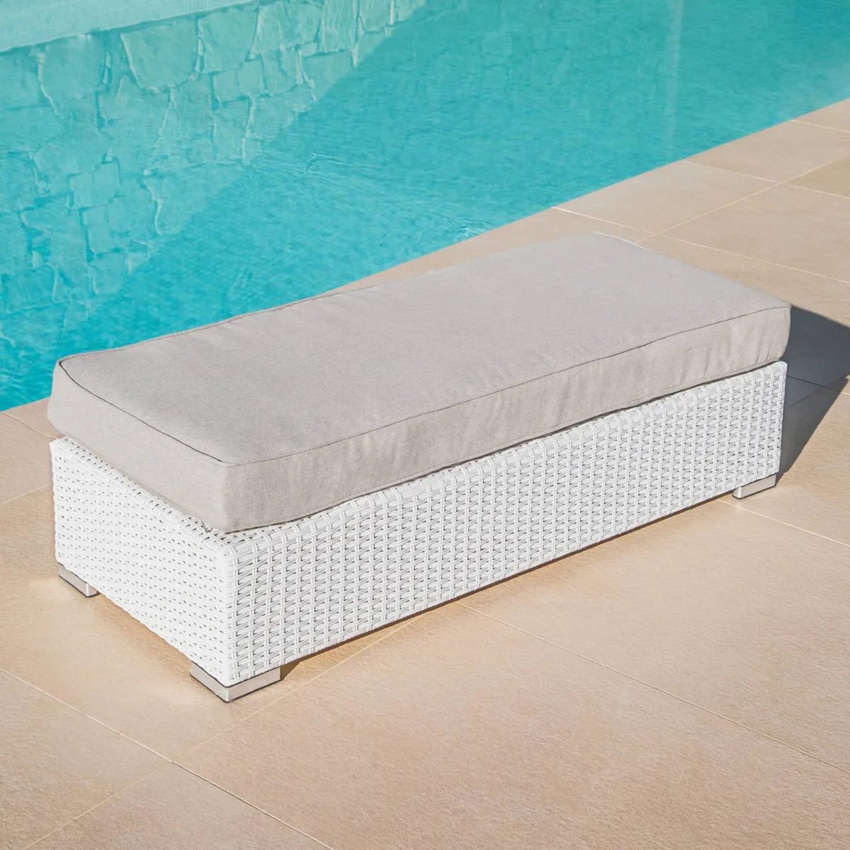 Salotto da giardino in resina intrecciata 9 posti 9 pezzi Palma Bianco e tortora