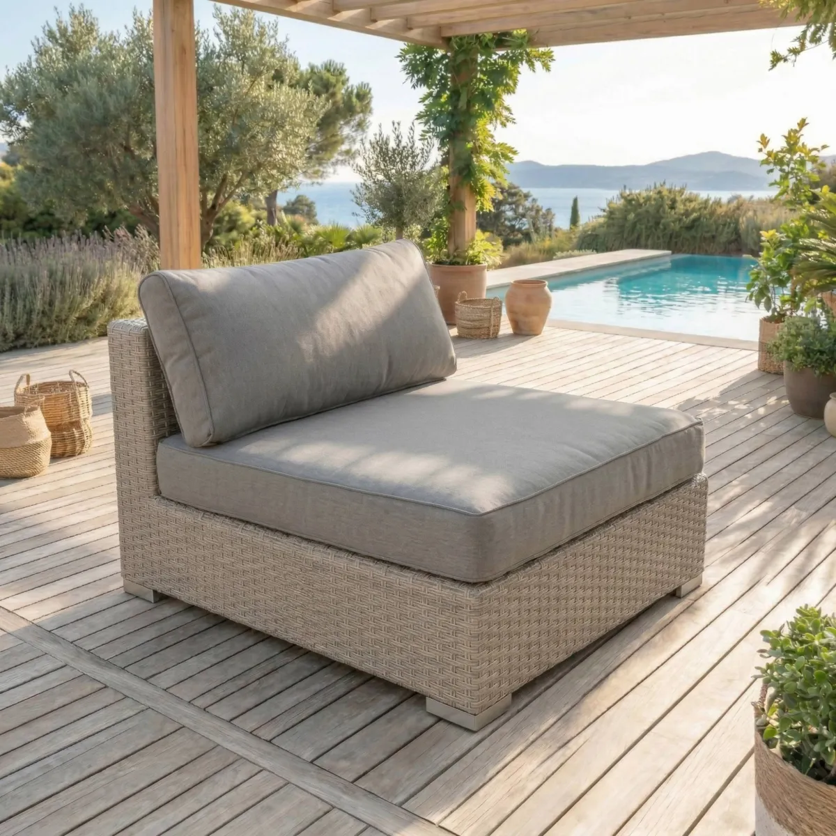 Salotto da giardino in resina intrecciata 2 posti 3 pezzi Palma Grigio e antracite