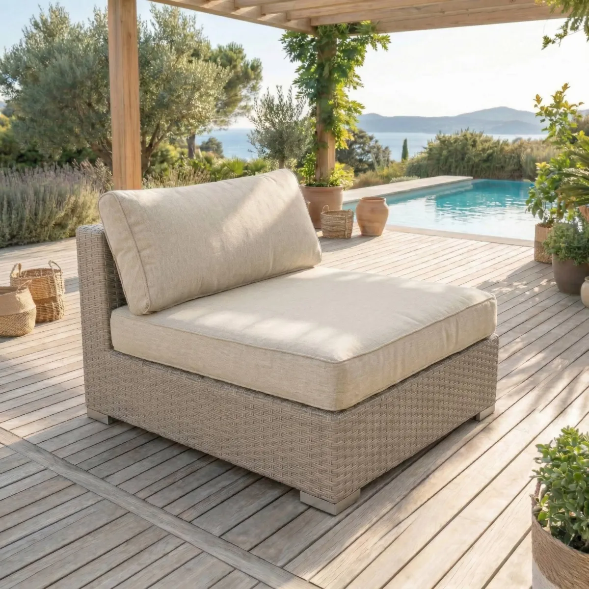 Salon de jardin en résine tressée 2 places 3 pcs Palma Gris et beige
