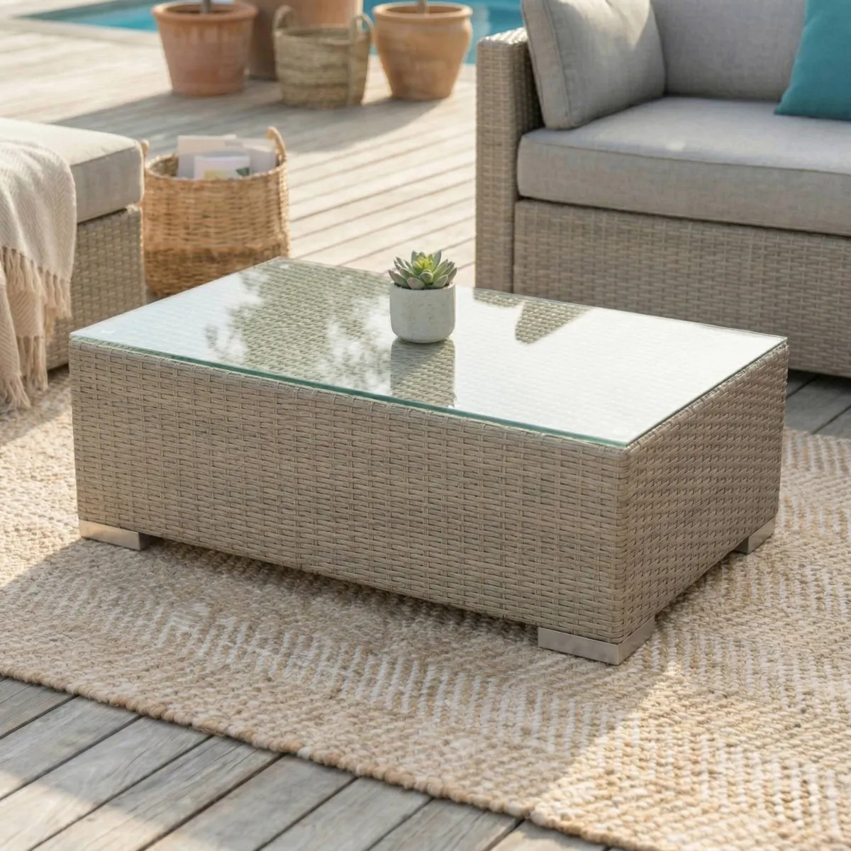 Salon de jardin en résine tressée 5 places 6 pcs Palma Gris et taupe