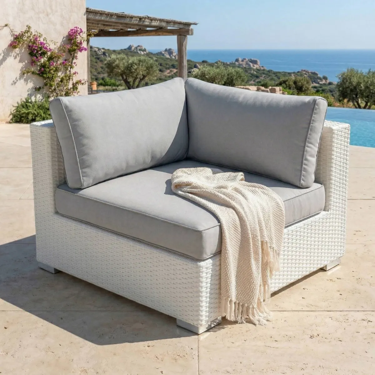 Salon de jardin en résine tressée 5 places 6 pcs Palma Blanc et gris
