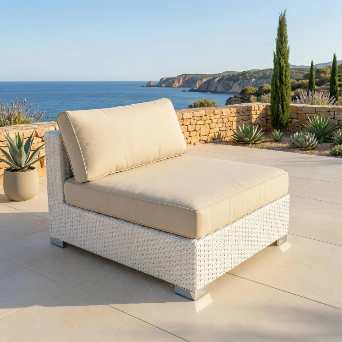 Salon de jardin en résine tressée 4 places 5 pcs Palma Blanc et beige