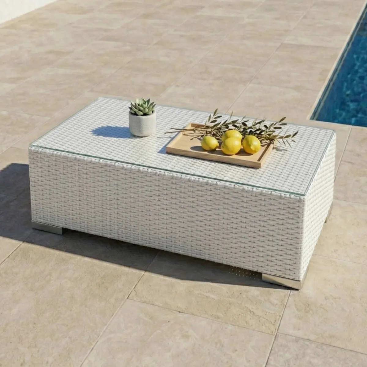 Salon de jardin en résine tressée 4 places 5 pcs Palma Blanc et beige