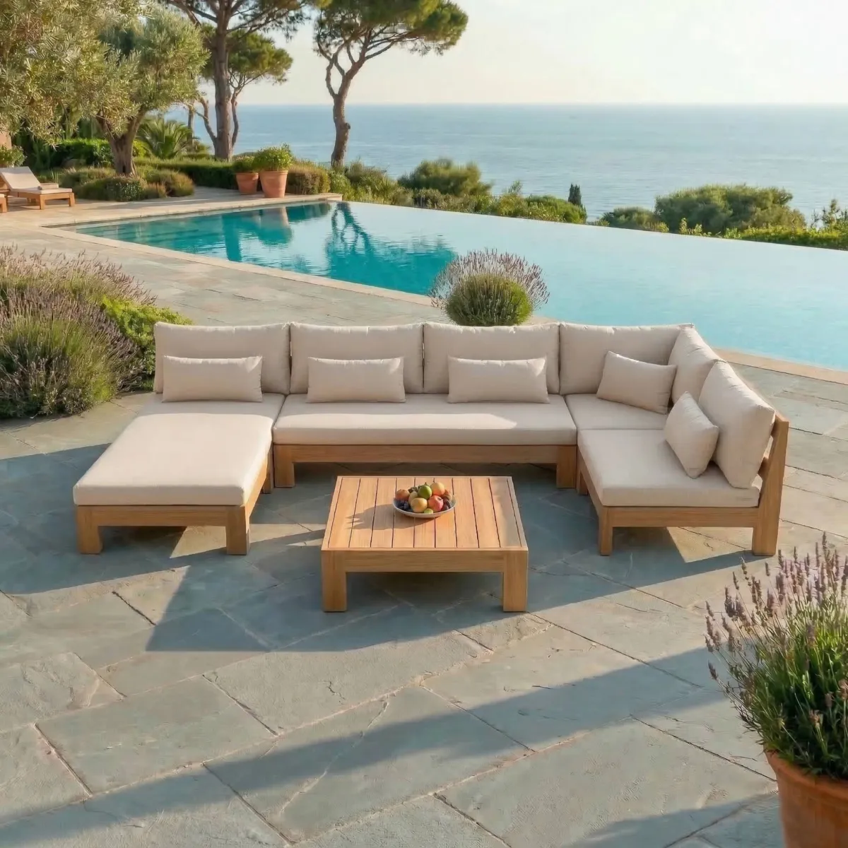 Poltrona da giardino angolare legno di acacia Bornéo Sabbia