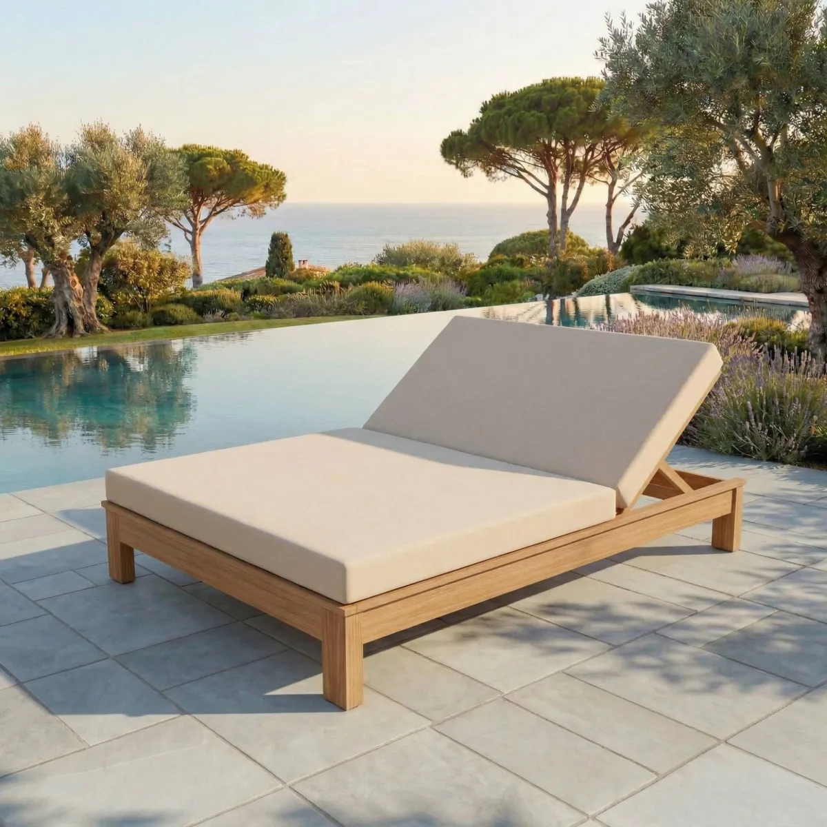 Lettino da spiaggia doppio legno d'acacia Bornéo - Naturale