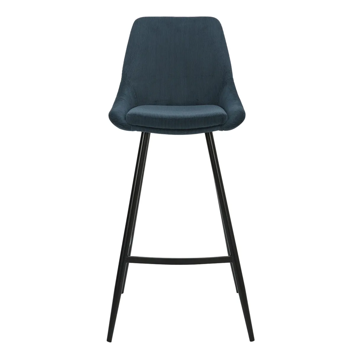 Lot de 2 chaises de bar avec dossier velours côtelé (Assise 75cm) Juno Bleu foncé