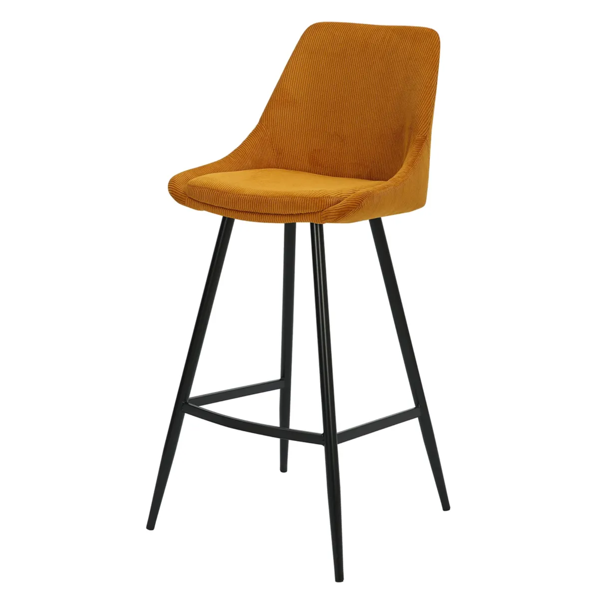 Lot de 2 chaises de bar avec dossier velours côtelé (Assise 75cm) Juno Jaune curry