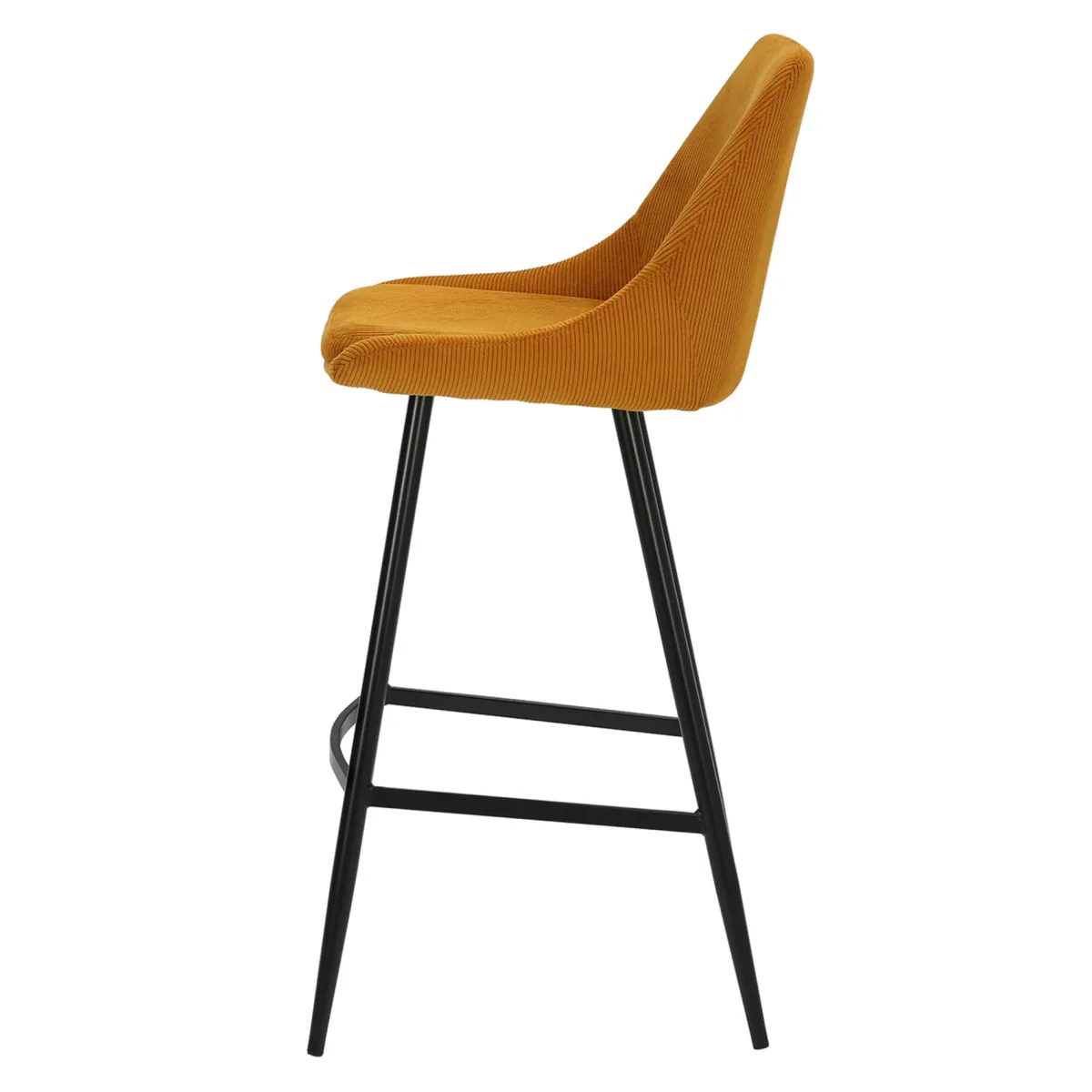 Lot de 2 chaises de bar avec dossier velours côtelé (Assise 75cm) Juno Jaune curry