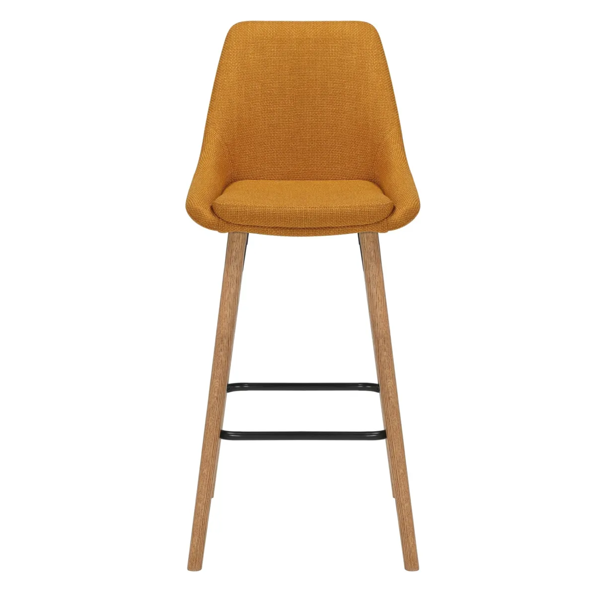 Set di 2 sedie per isola centrale con schienale in tessuto (Altezza seduta 67cm) Juno Giallo ocra gambe in quercia