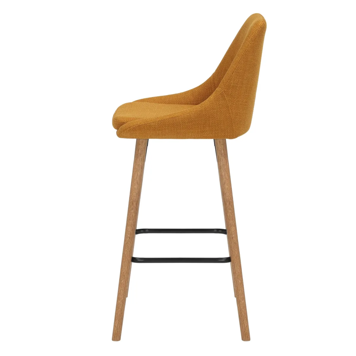 Set di 2 sedie per isola centrale con schienale in tessuto (Altezza seduta 67cm) Juno Giallo ocra gambe in quercia