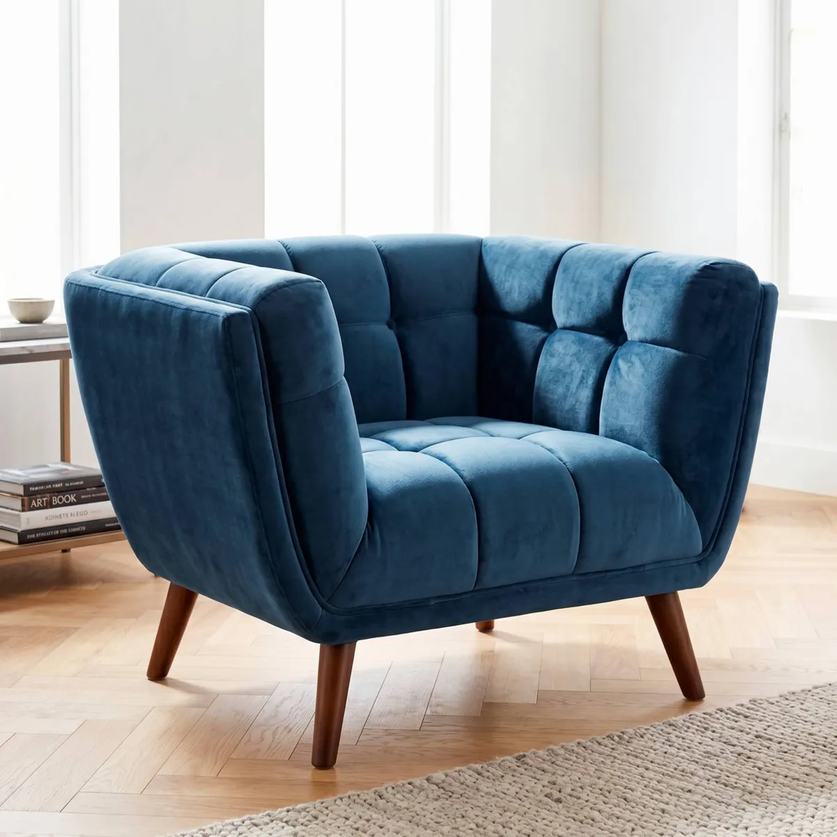 Poltrona in velluto (seduta 45 cm) Rory Blu scuro
