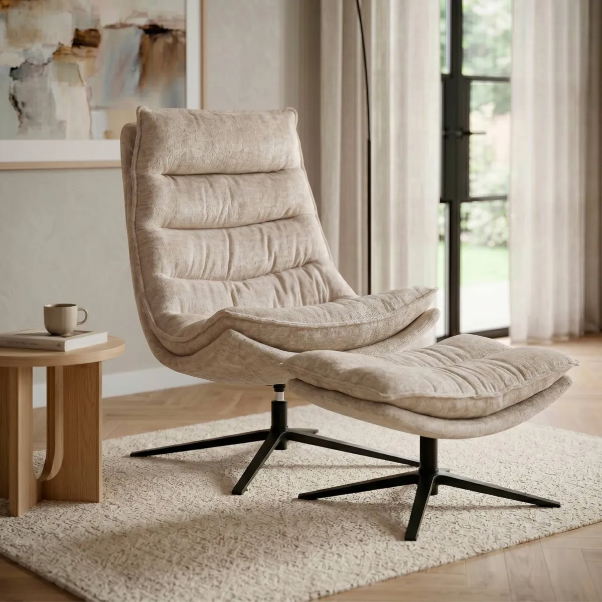 Poltrona girevole in tessuto (seduta 45 cm) Brava Beige
