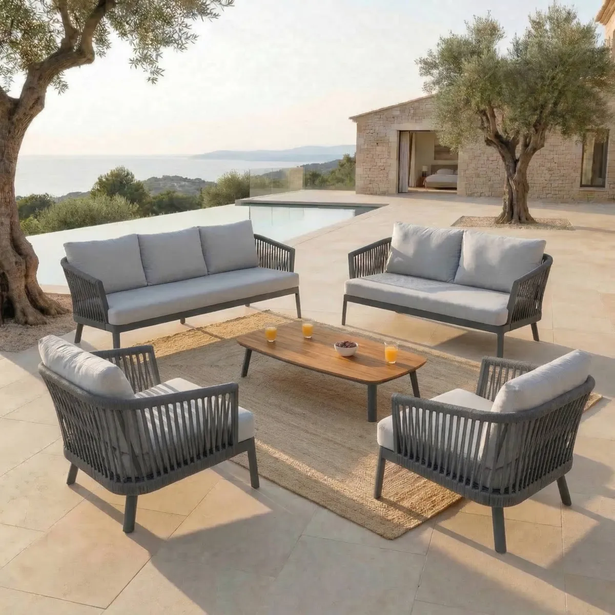 Sofá de jardín en aluminio 2 plazas Amalfi Gris antracita y gris claro