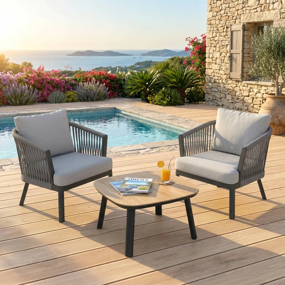 Poltrona da giardino rilassante in alluminio Amalfi Grigio antracite e grigio chiaro