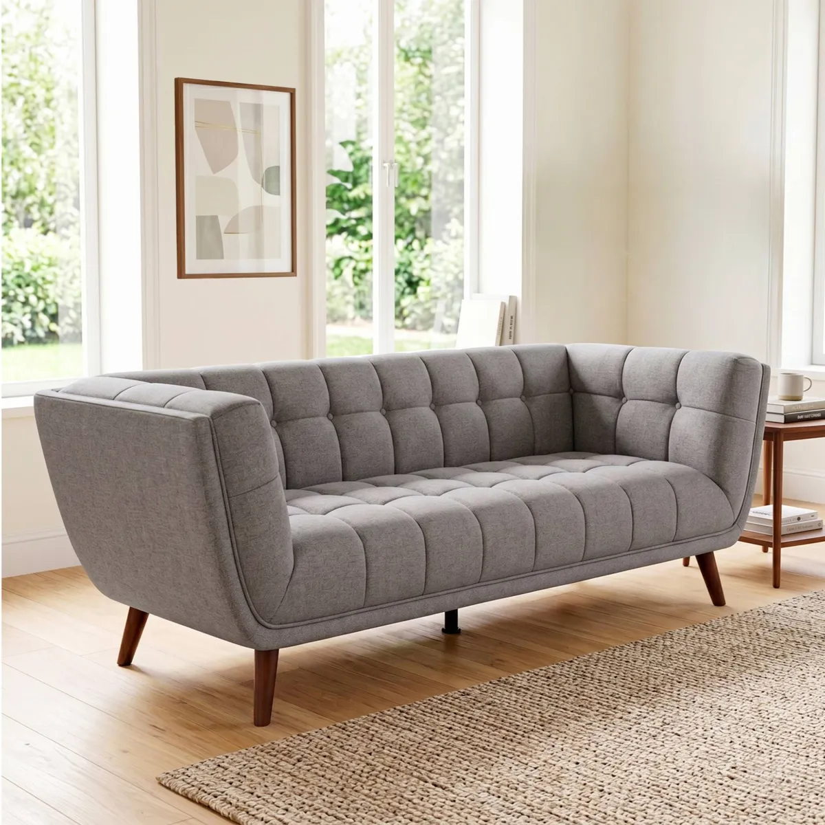 Canapé droit 3 places tissu (200 cm) Rory Gris foncé