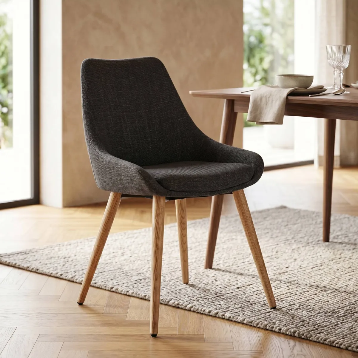 Set di 2 sedie da pranzo in tessuto (seduta 47 cm) Juno Grigio antracite