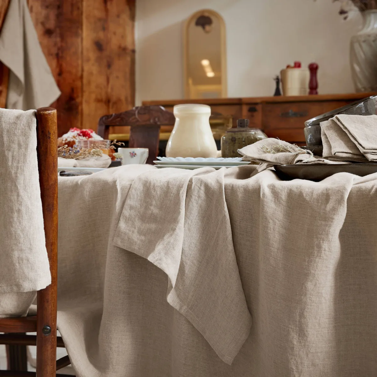 Set di 2 strofinacci lino lavato (70 cm) Louise Beige