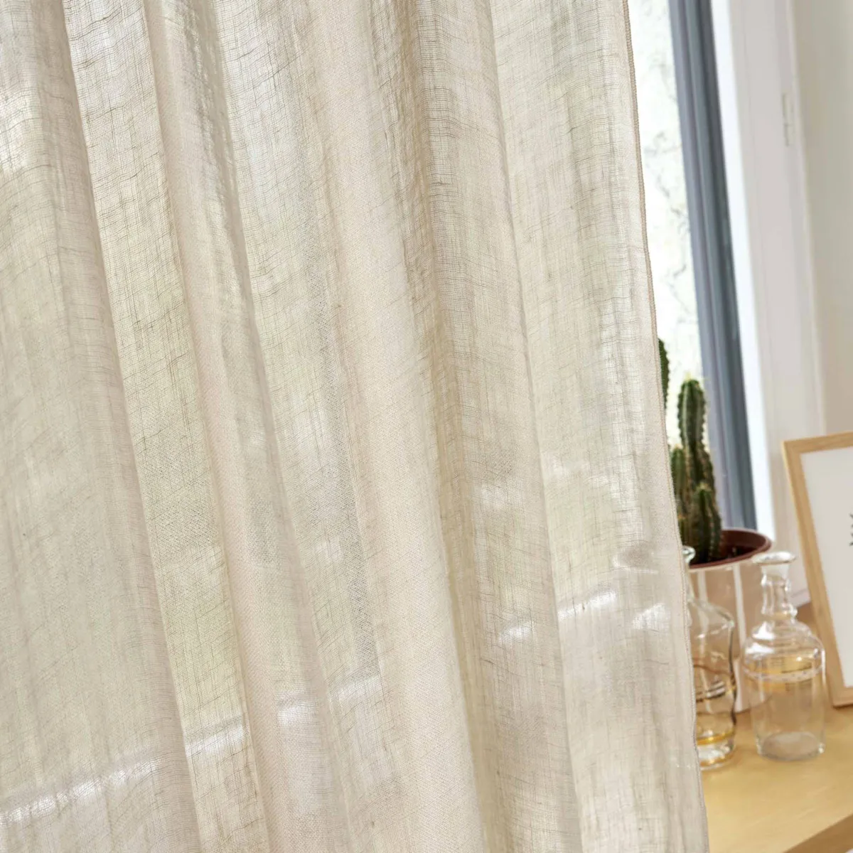 Tenda regolabile in lino lavato (140 x max 270 cm) Louise Beige