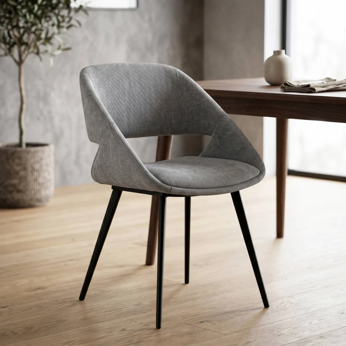 Set di 2 sedie da pranzo in velluto a coste (seduta 49 cm) Orka Grigio chiaro