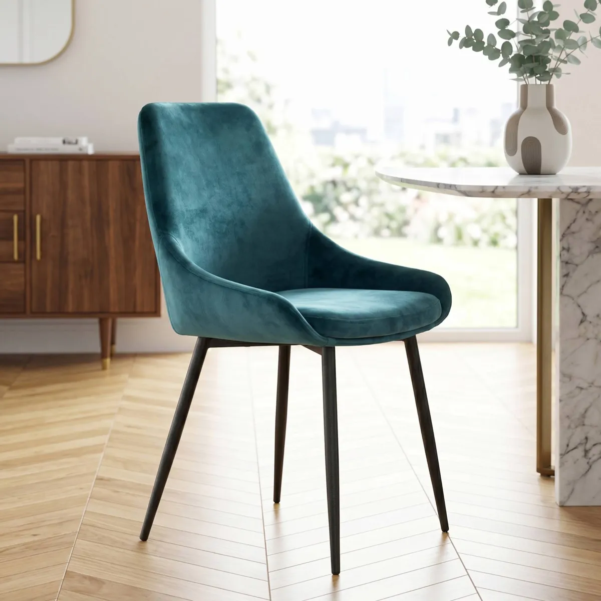 Set di 2 sedie da pranzo in velluto (seduta 47 cm) Juno Blu ottanio
