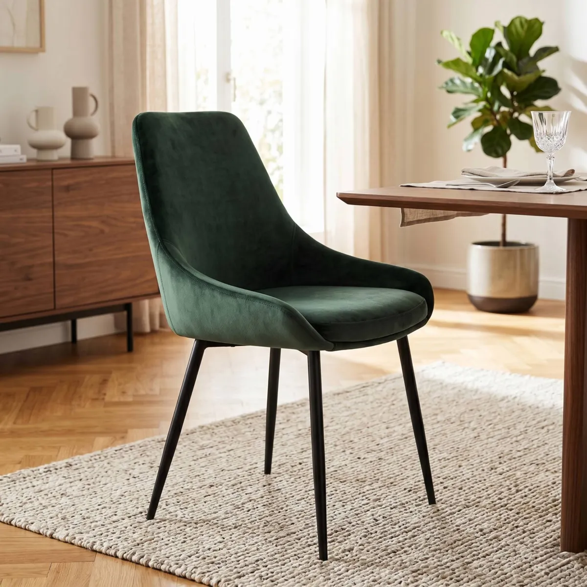 Set di 2 sedie da pranzo in velluto (seduta 47 cm) Juno Verde pino