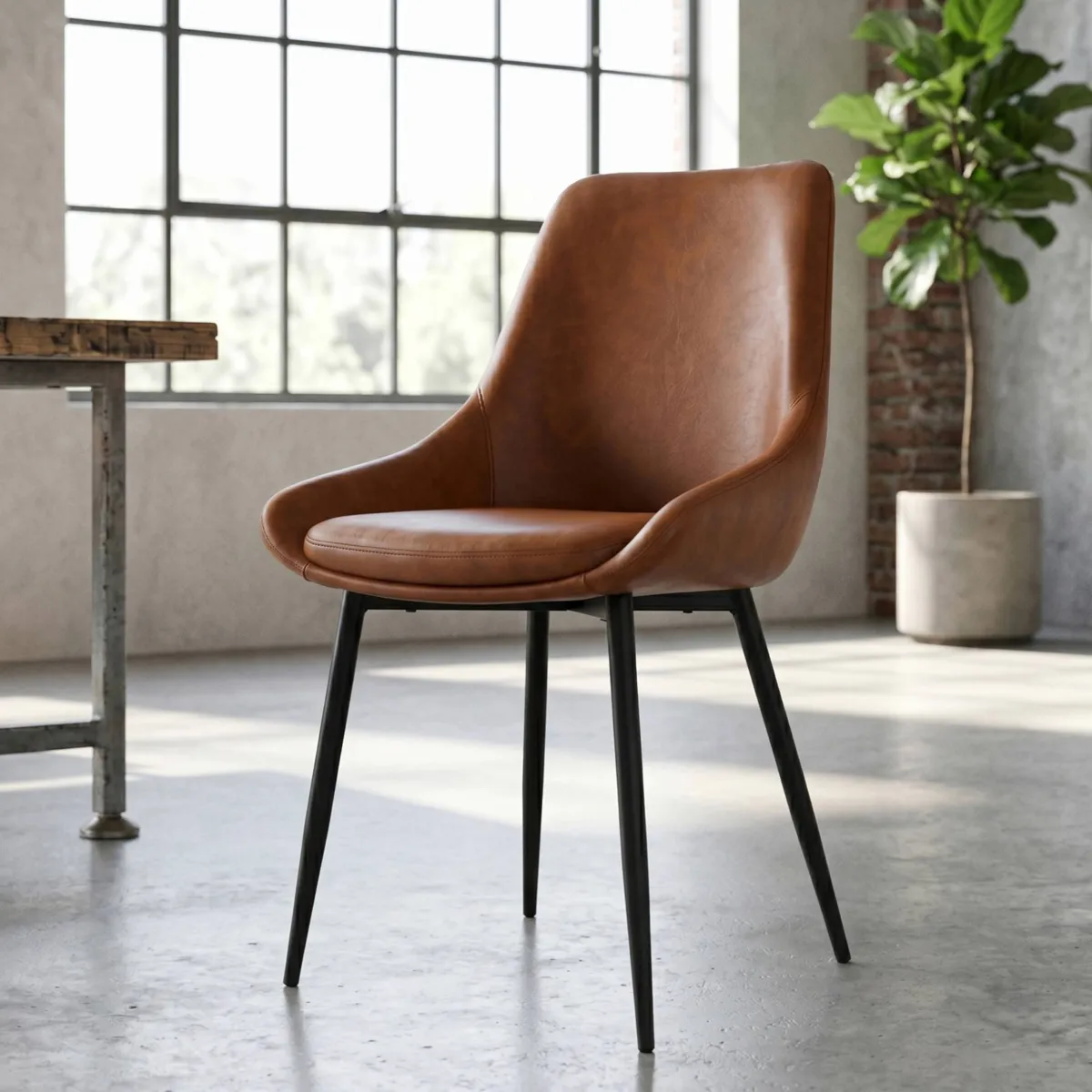 LOT DE 2  Chaise en PU marron - L x P x H : 48 x 55 x 84 cm BARI