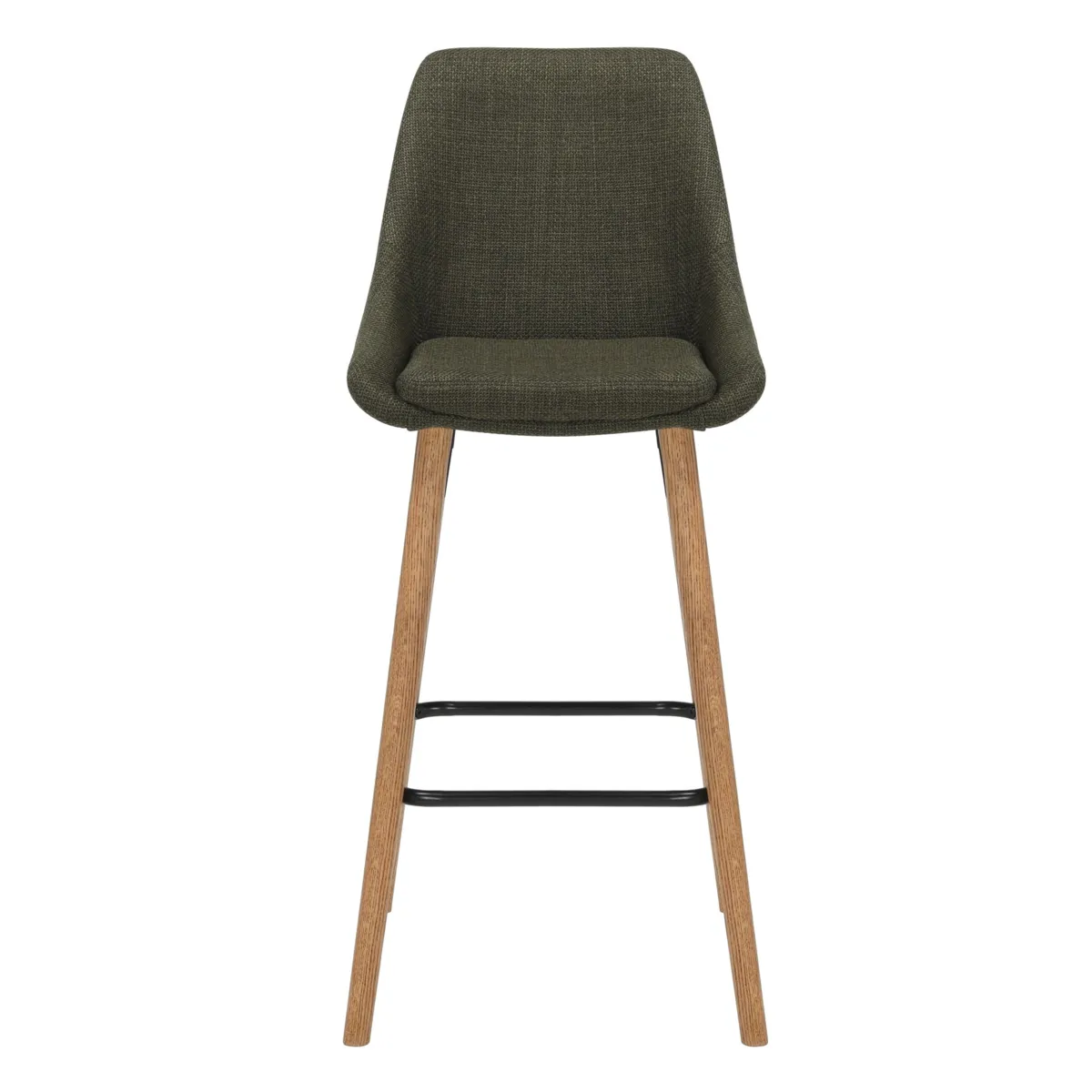Set aus 2 Barhockern mit Stoffrückenlehne (Sitzhöhe 67 cm) Juno Khaki-Grün, Beine Eichenholz
