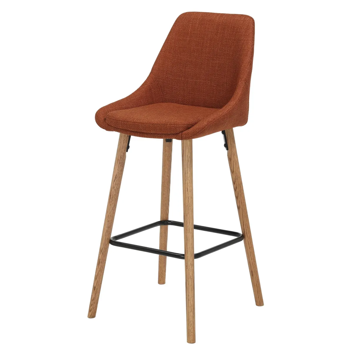 Set di 2 sedie per isola centrale con schienale in tessuto (Altezza seduta 67cm) Juno Cognac gambe in rovere