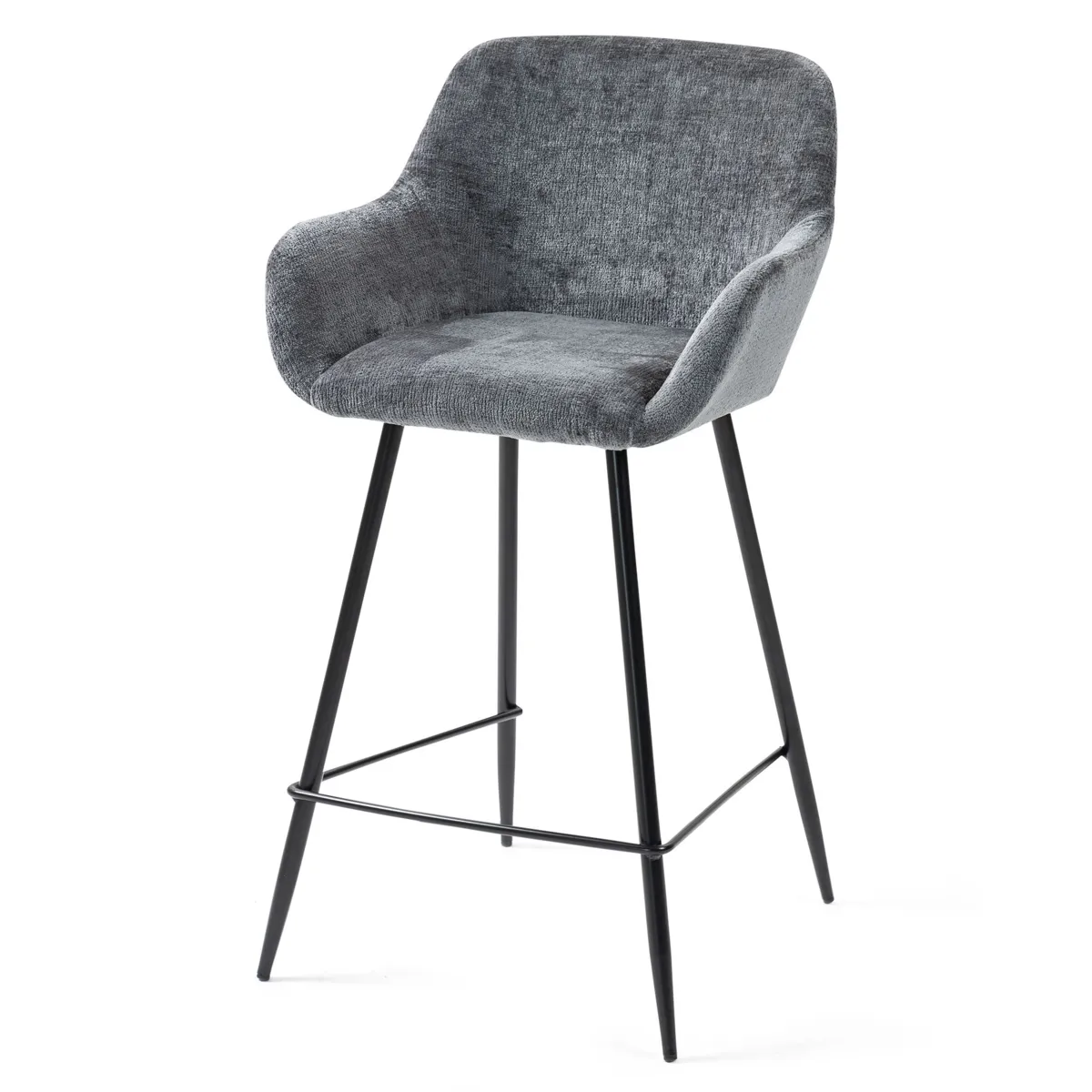 Set di 2 sedie per isola centrale con schienale in tessuto chenille (seduta 65cm) Zola Grigio