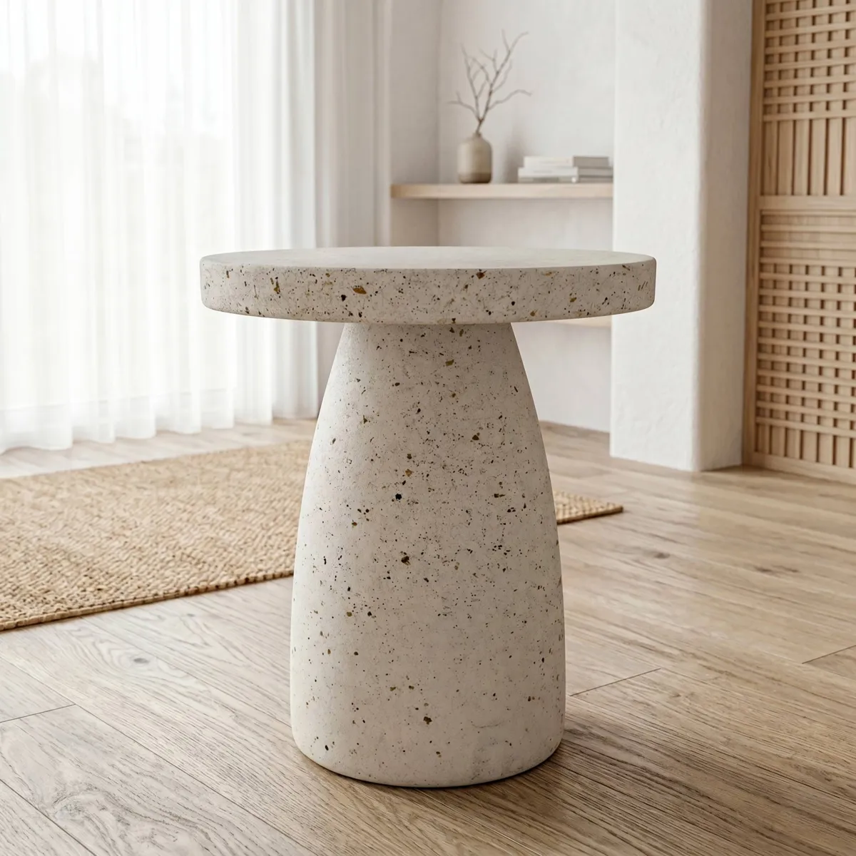 Tavolino basso rotondo in magnesio ossidato (H45 cm) Modula Bianco