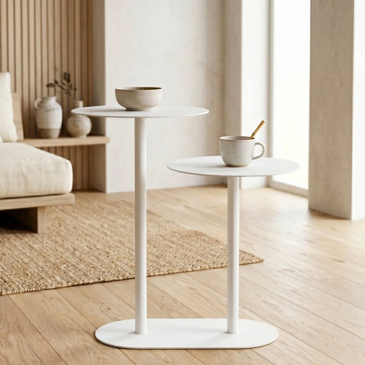 Tavolino in metallo a 2 livelli (H53 cm) Luga Bianco