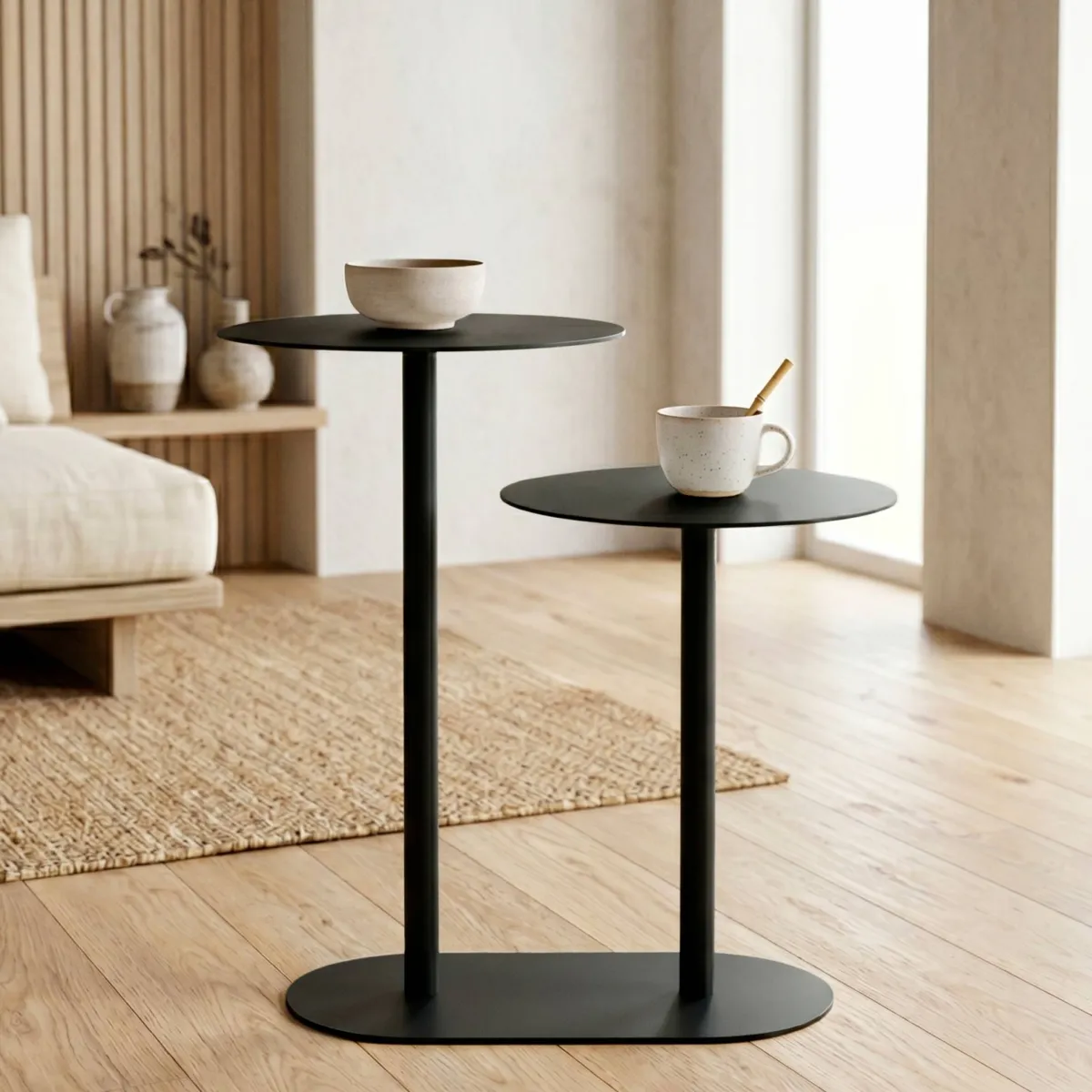 Tavolino in metallo a 2 livelli (H53 cm) Luga Nero