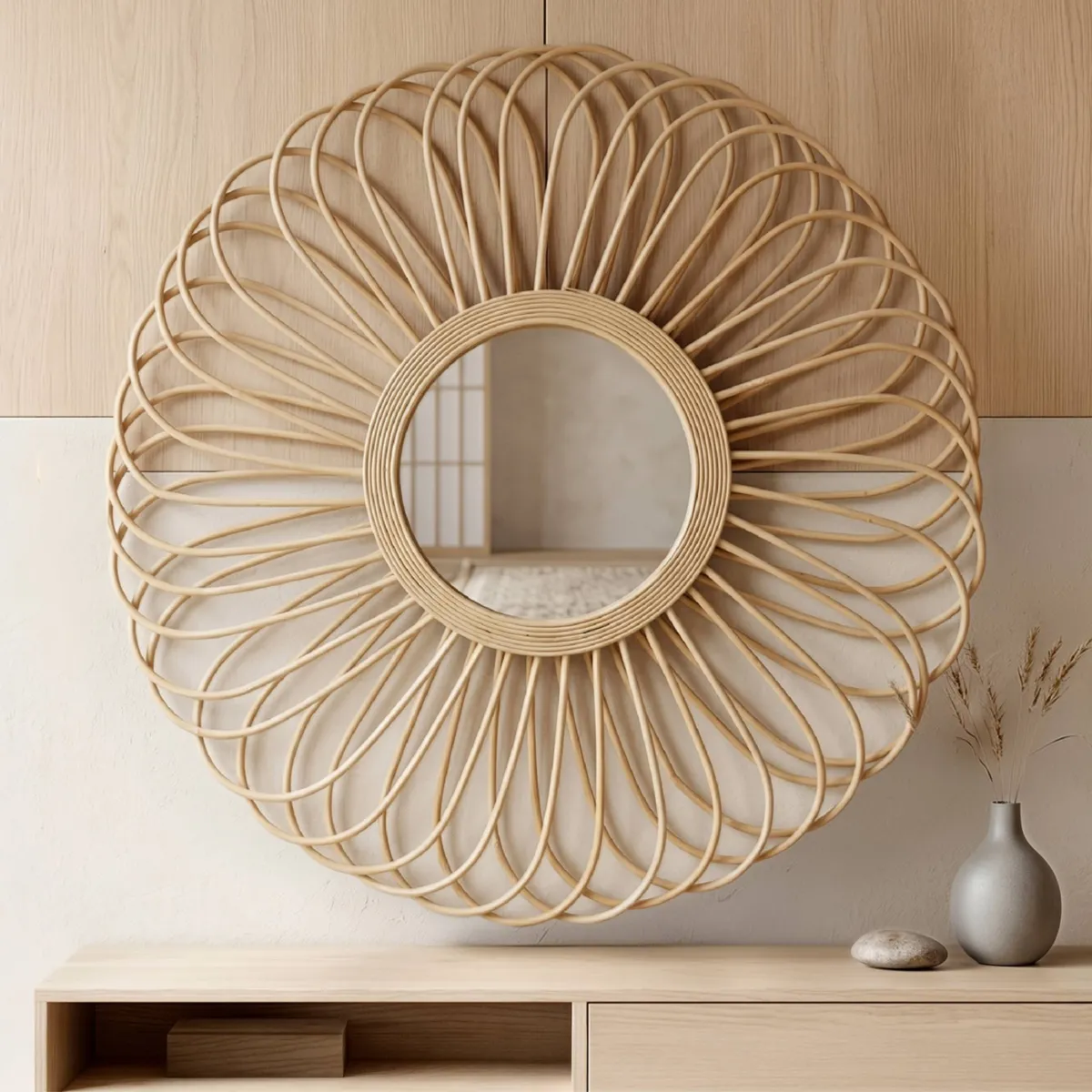 Specchio da parete con cornice in legno (44,5 cm) Elio Naturale