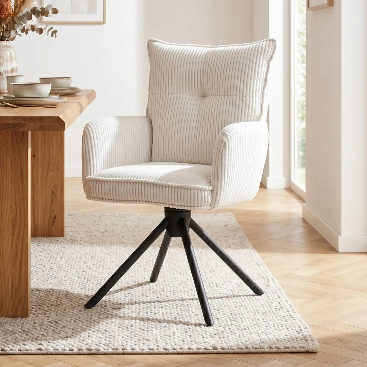 Sedia da pranzo girevole in velluto a coste (seduta 48 cm) Nuva Bianca
