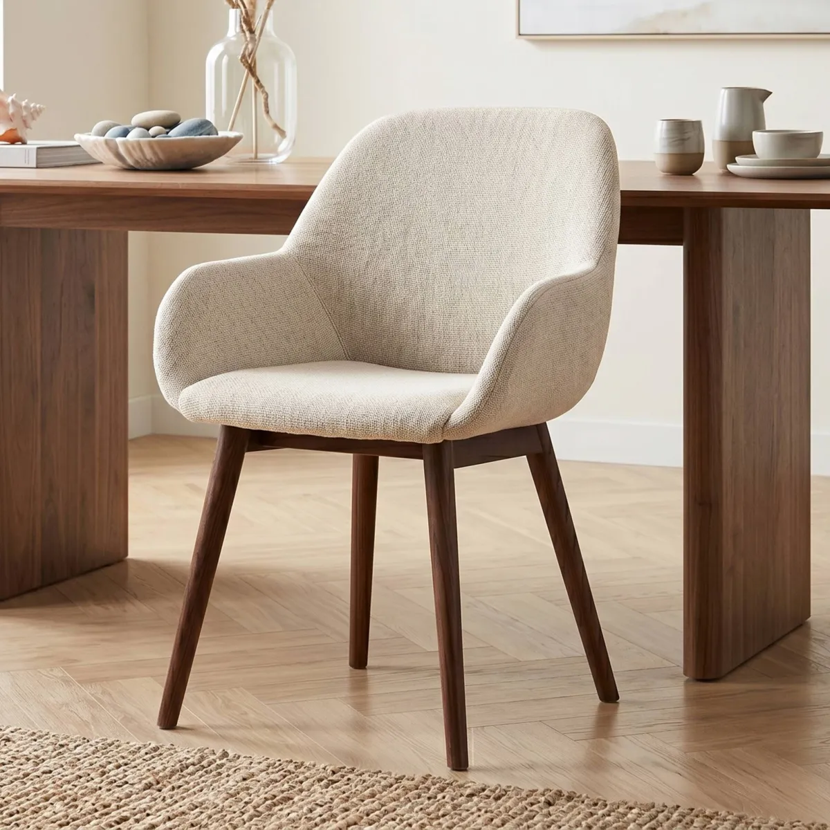 Lot de 2 chaises de salle à manger tissu (Assise 48 cm) Elia Beige