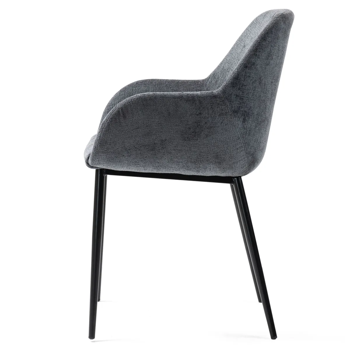 Lot de 2 chaises de salle à manger tissu chenillé (Assise 48 cm) Zola Gris foncé