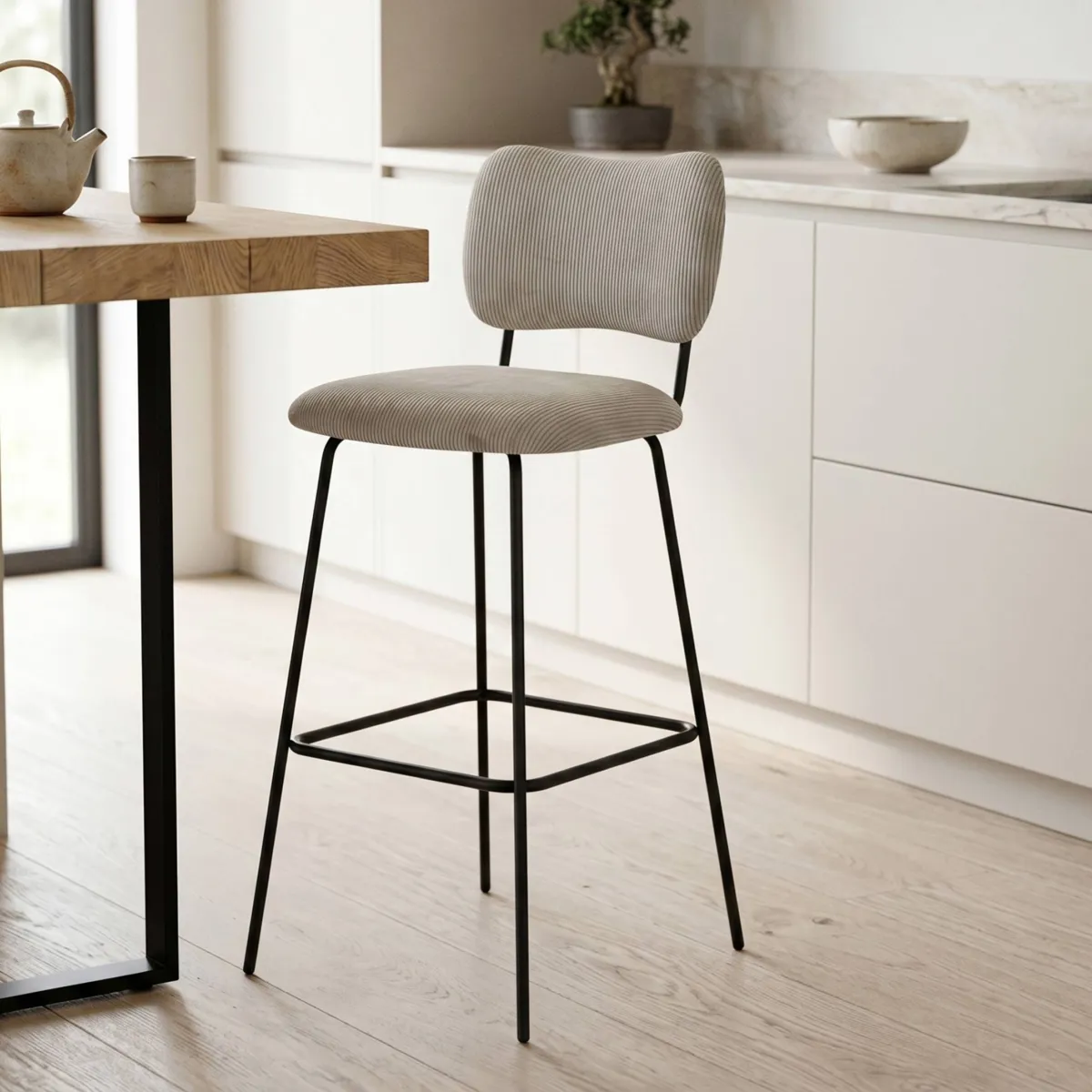 Chaise de bar avec dossier velours côtelé (Assise 77cm) Orion Gris acier