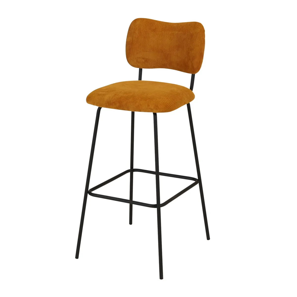 Sgabello isola centrale con schienale in velluto a coste (Altezza seduta 67cm) Orion Giallo ocra