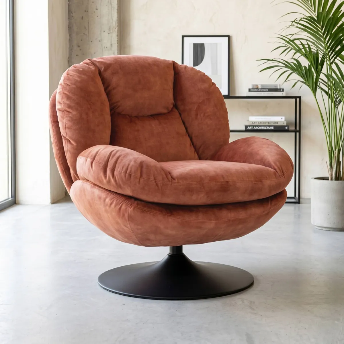 Poltrona girevole in velluto (seduta 46 cm) Lomy Rosa
